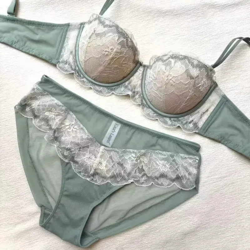 Set Bra dan Seluar Dalam Renda Ungu Ringan Wanita Baharu Meminimumkan Kesan Rekaan Tekan Tubi dengan Underwire Lembut dan Sokongan Anti-Kendur — image 5