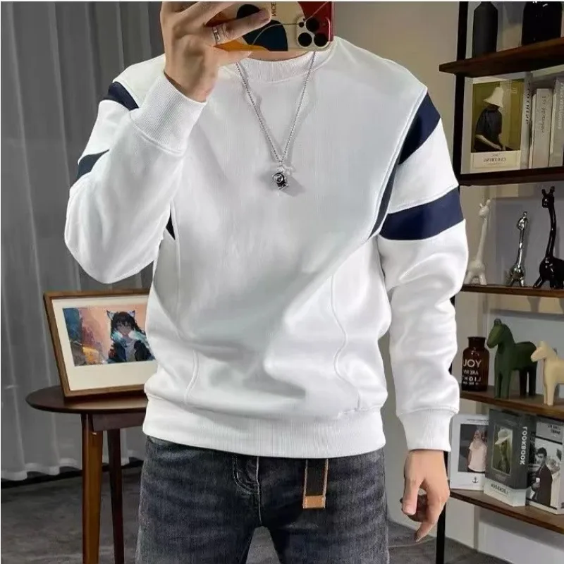 Men Clothing Trend Contrast Patchwork Lazy Style Hoodies Sweatshirts Spring Autumn Long Sleeve Loose Fashion Tops Korean Casual — image 5