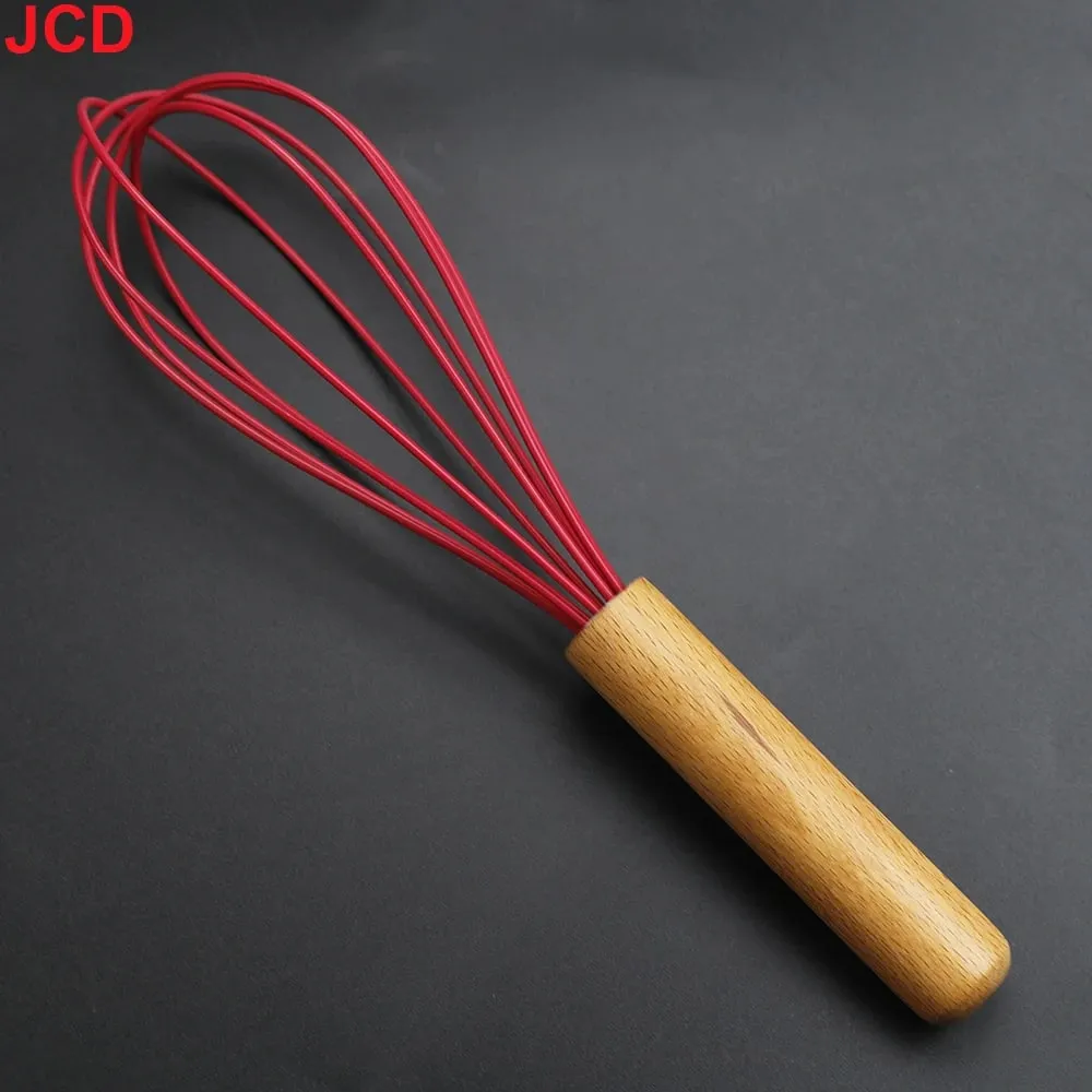 JCD Silicone Egg Beater Whisk Wooden Handle Kitchen Hand Egg Beater Gadgets Kitchen Tools Baking Accessories — image 6