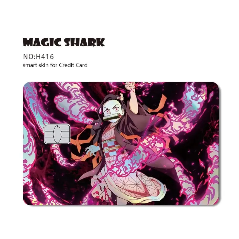 Magic Shark Demon Slayers Anime Cool Shinny Holographic Laser Skin Cover Sticker Film for Debit Credit Card