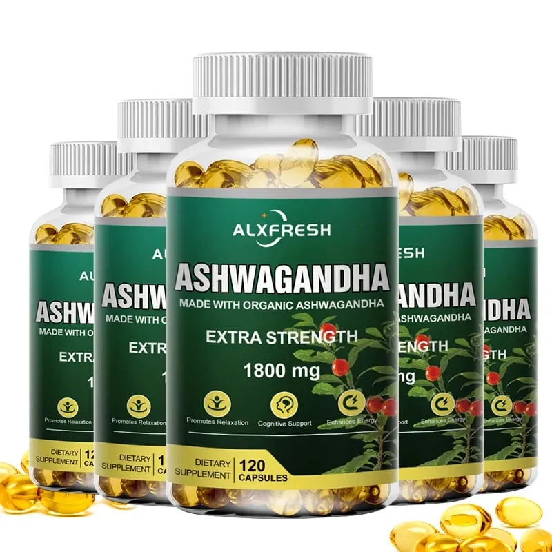Alxfresh Pure Ashwagandha Root Extract Capsules 1800mg for Natural Mood Stress Focus Brain Energy Sleep Health Support