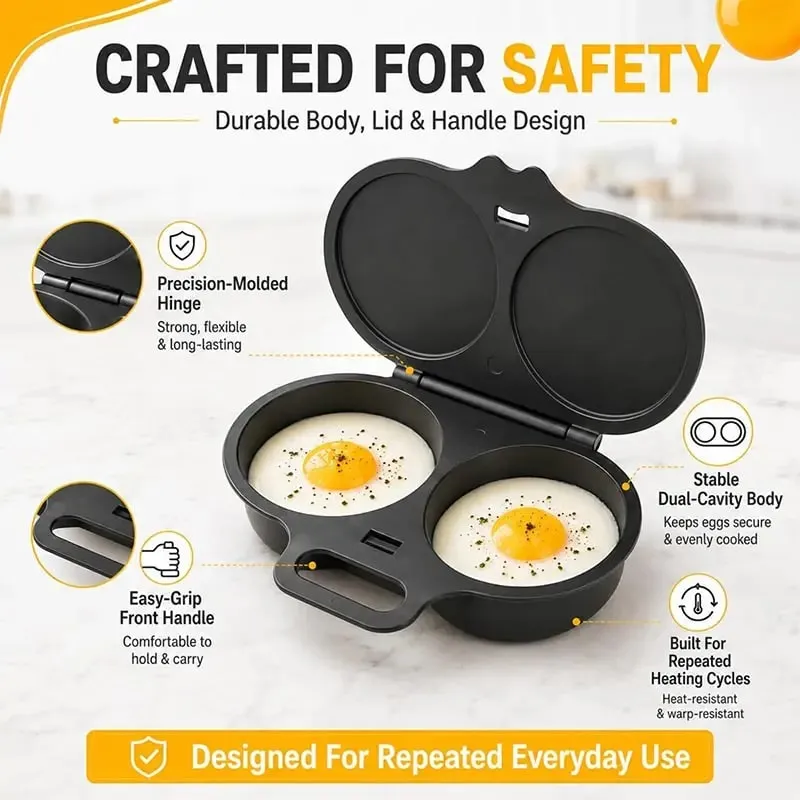 Cuiseur à œufs à double cavité pour micro-ondes, cuiseur à œufs, friteuse en plastique de qualité alimentaire, moule à vapeur, accessoires de cuisine, ustensiles de cuisine — image 3