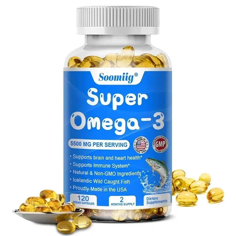 Omega 3 Fish Oil - with DHA & EPA - Supports Brain Nervous System Cardiovascular Skin Health Antioxidant - 120 Capsules