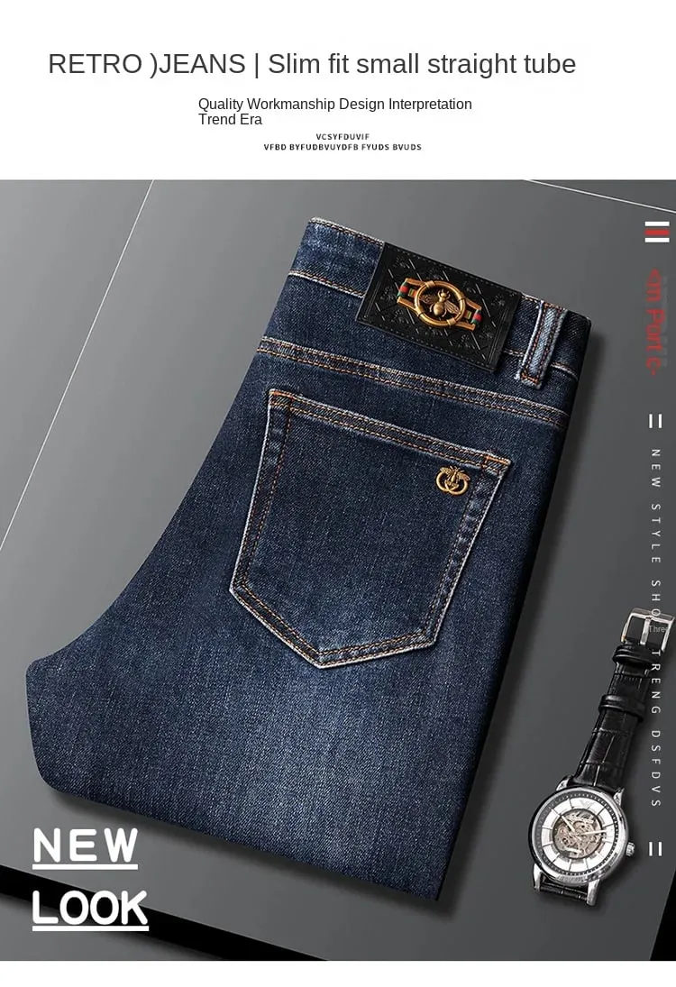 Light Luxury Blue Jeans Men's Autumn and Winter Thick 2024 New Simple and Versatile Casual Stretch Slim High-End Trousers — image 7
