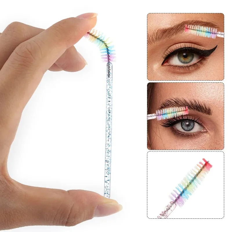50pcs Disposable Crystal Eyelash Brush Lash Extension Makeup Brushes Mascara Wand Applicator Eyebrow Comb Rainbow Microbrush