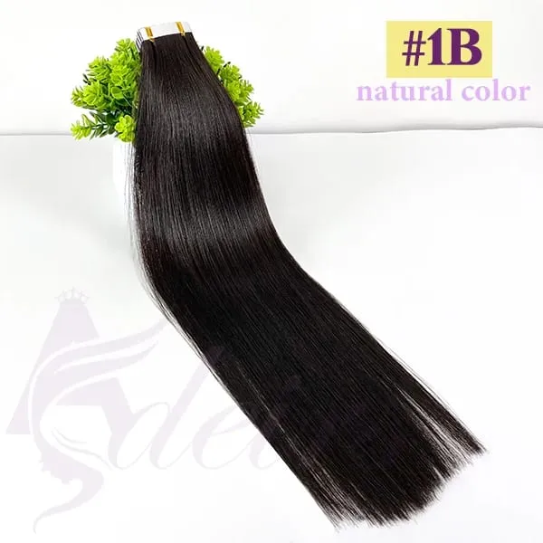 Straight Tape In Human Hair Extensions 100% Real Hair Extensions 16"-24" Black Brown Blonde #613 Invisible Tape In