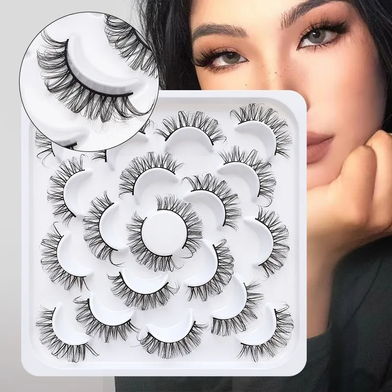10 Pairs Russian DD Curl Bulk Fluffy Strip Lashes Natural Soft False Eyelashes Reusable Handmade Eye Lashes for Daily&Party — image 2