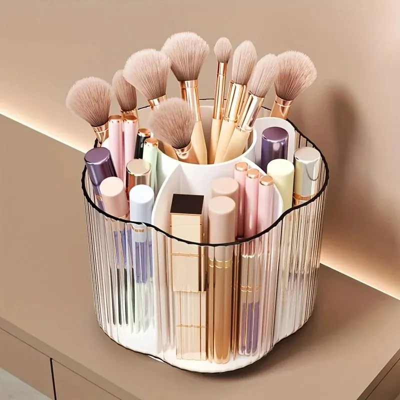 360° Rotating Makeup Brush Holder Detachable 6 Grids Cosmetics Storage Box Round Revolving Makeup Brushes Tools Organizer Box — image 5