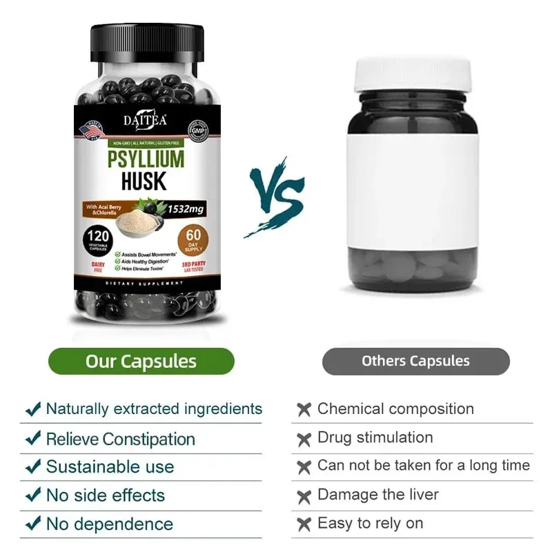 Psyllium Husk Capsules - Improve Constipation Accelerate Metabolism Nutrient Digestion Intestinal Health for Adult Men &Women — image 2