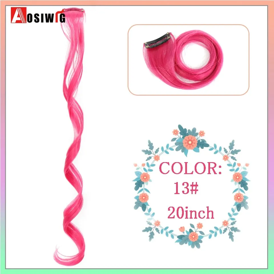 22" Synthetic Long Straight Rainbow Highlight Colored Hair Extensions Clip In One Piece Ombre Pink Purple Green Yellow For Wome — image 10