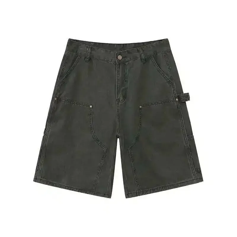 Men's Wear Knee Length Denim Shorts Summer New Multi Pocket Loose Jeans Solid Color Japanese Style Male Overalls 9C6027 — image 11