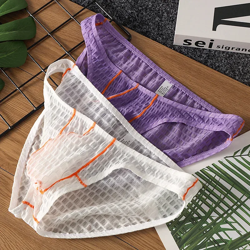Men Sexy Briefs Underwear Lace Breathable Briefs Underpants U Pouch Ice Silk Ropa Interior Hombre Slips Sissy Panties Cuecas — image 10