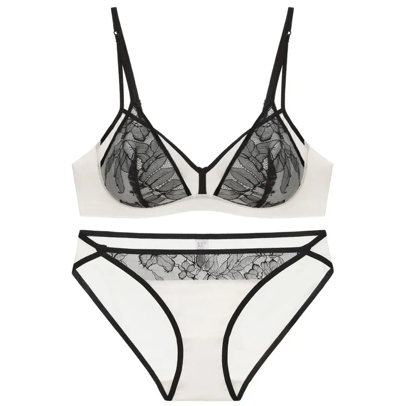 Sexet lingerisæt til kvinder stil Tyndt kontrast blonde patchwork Push-Up trådløs bh med dobbelte skulderstropper til lille buste