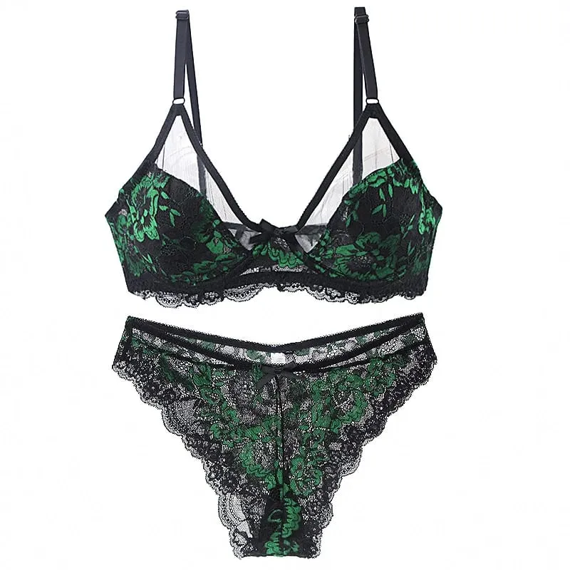 Set Bra Tebal Ultratipis 34/75 36/80 38/85 40/90 42/95 44/100 46/105 Pakaian Dalam Cup BCDE Lingerie Renda Bordir Transparan