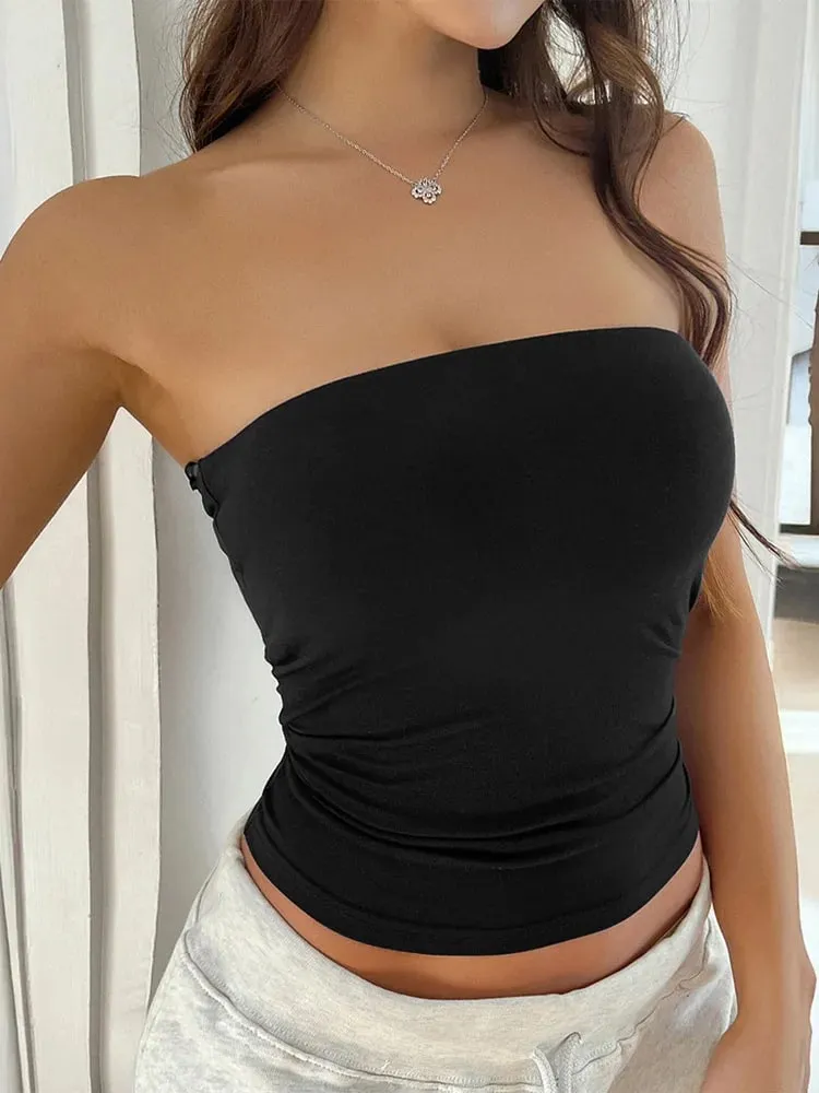 Y2K 섹시한 솔리드 컬러 오픈 백 니트 Strapless 탑 여성을위한 봄 여름 아마존 유럽과 미국을위한 국경 패션 — image 7