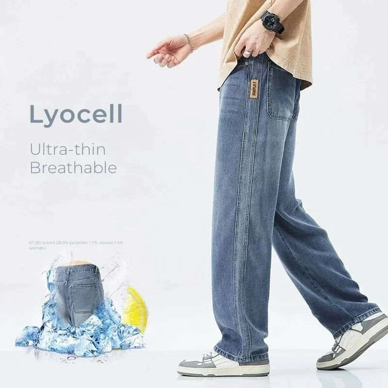 Stretch Jeans Men's 2024 New Lyocell Fabric High Quality Soft Loose Wide Pants Elastic Waist Casual Denim Trousers Streetwear — image 2