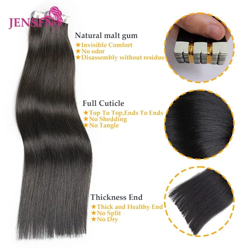 Mini Tape In Hair Extensions 100% Remy Natural Really Human Hair Brown Blonde 613 Straight Seamless Tape Ins For Salon — image 3
