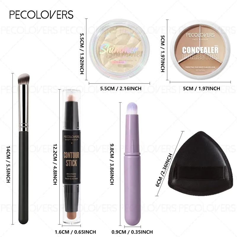 6PCS/SET Three-color Concealer Double-head Contour Stick Sparkle Highlight Palette Puff And Makeup Brush Set — image 5