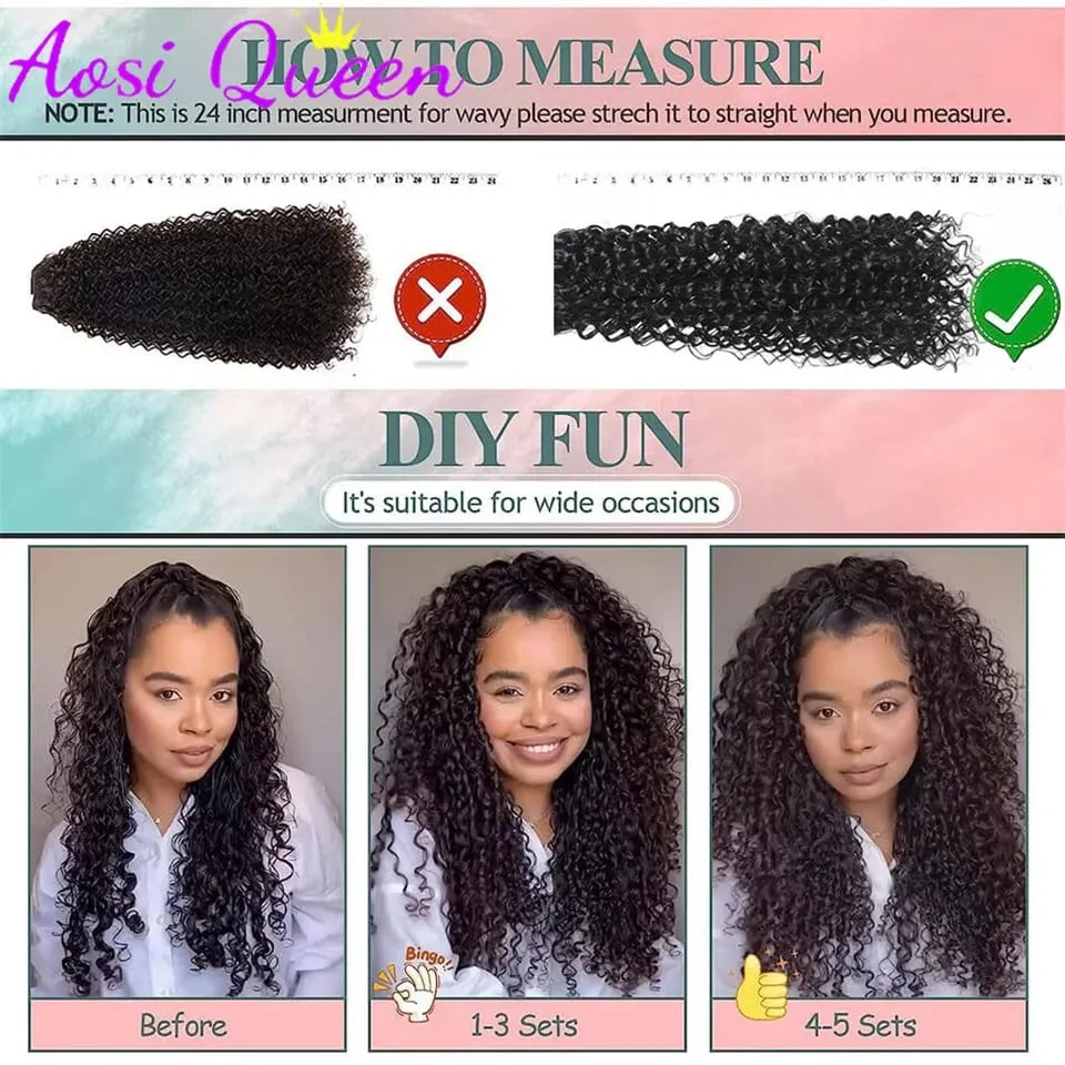 Synthetic 16Inch Water Wave Hair Extension Piece Adjustable Fluffy Curl BB Clip Fishing Line Hair Extension Women's Daily Party — image 6