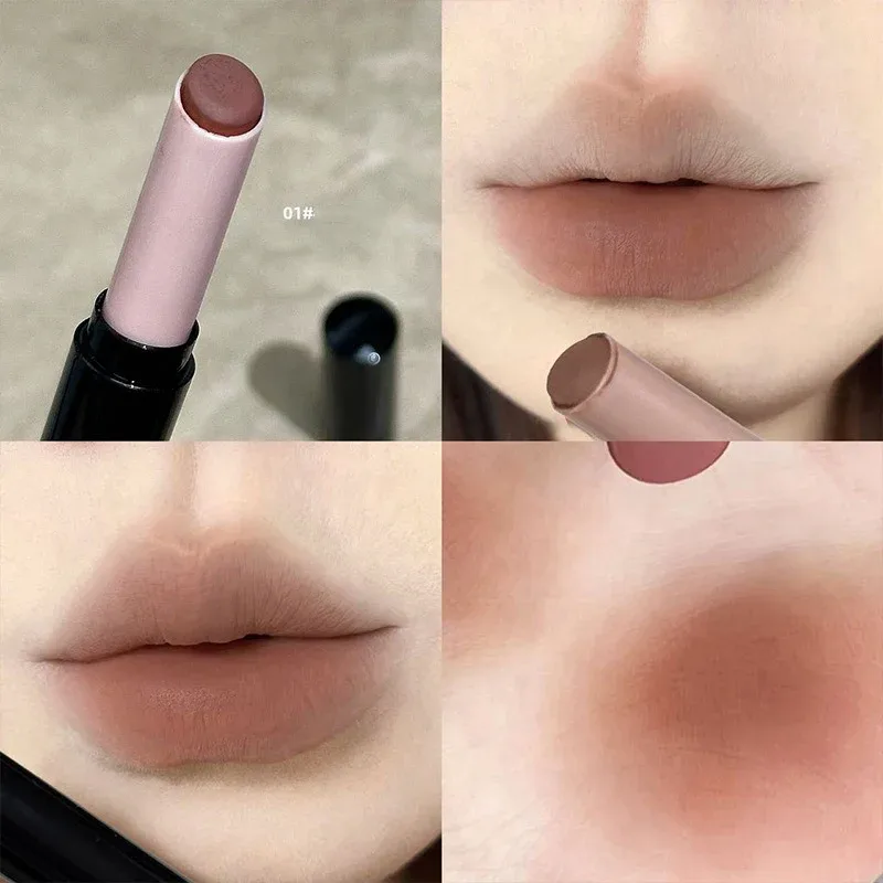 1Pc Matte Red Brown Lipstick Waterproof Matte Shimmer Lipstick Nude Lip Gloss Natural Rouge Balm Long-lasting Makeup Stick — image 9