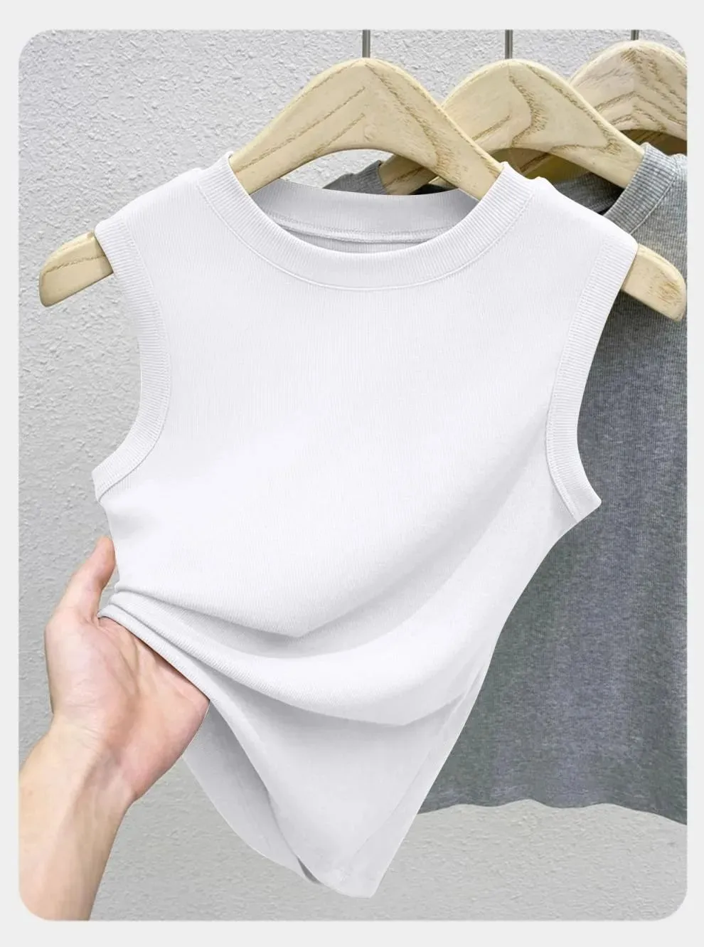 1pcs Spring Summer Women Knitted Tank Tops Girl Thin Tops Lady Basic Casual Tank Tops Round Collar Tees Sleeveless Top M~3XL — image 3