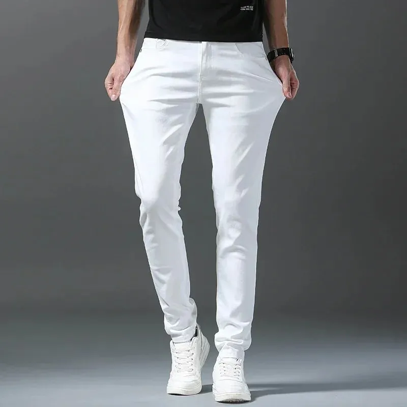 2026 Spring New Men Slim Jeans 98% Cotton White Stretch Straight Casual Fashion Pencil Pants High Quality Trousers Male Clothes — image 2