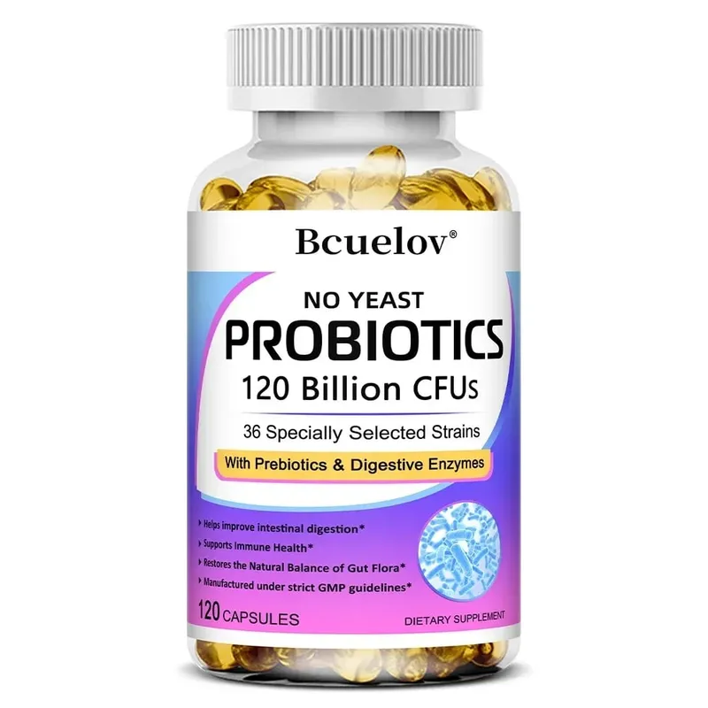 Probióticos 120 mil millones de UFC con prebióticos y enzimas digestivas Apoya la digestión Flora intestinal Alivio de la hinchazón y salud inmune