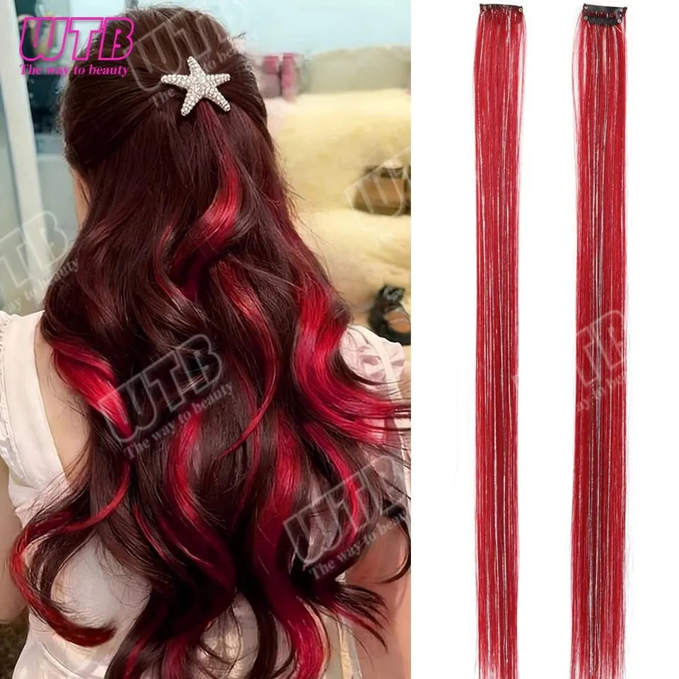 Peluca sintética de 60 cm, extensión de cabello coloreado estilo Clip BB con cable láser, adecuada para que mujeres y niñas la usen en días festivos y fiestas — image 15