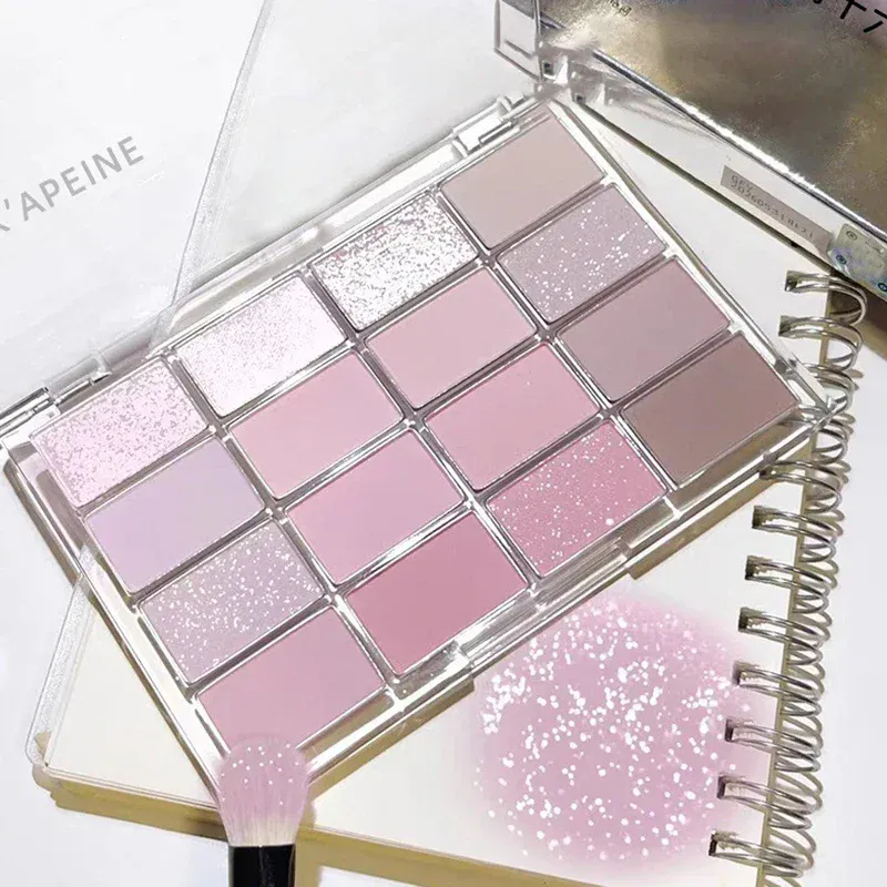 16 Colors Eyeshadow Palette Low Saturation Rose Pink Pearly Matte Glitter Eyeshadow Shiny Eye Shadow Long-lasting Eye Makeup — image 2