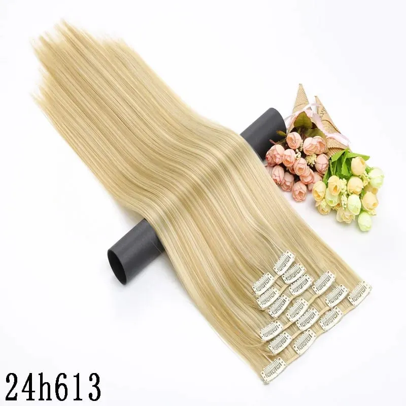Synthetic 16 Clips In Hair Extension Long Straight Hair Fake False Hairpiece Clip In Hair Extension — image 19