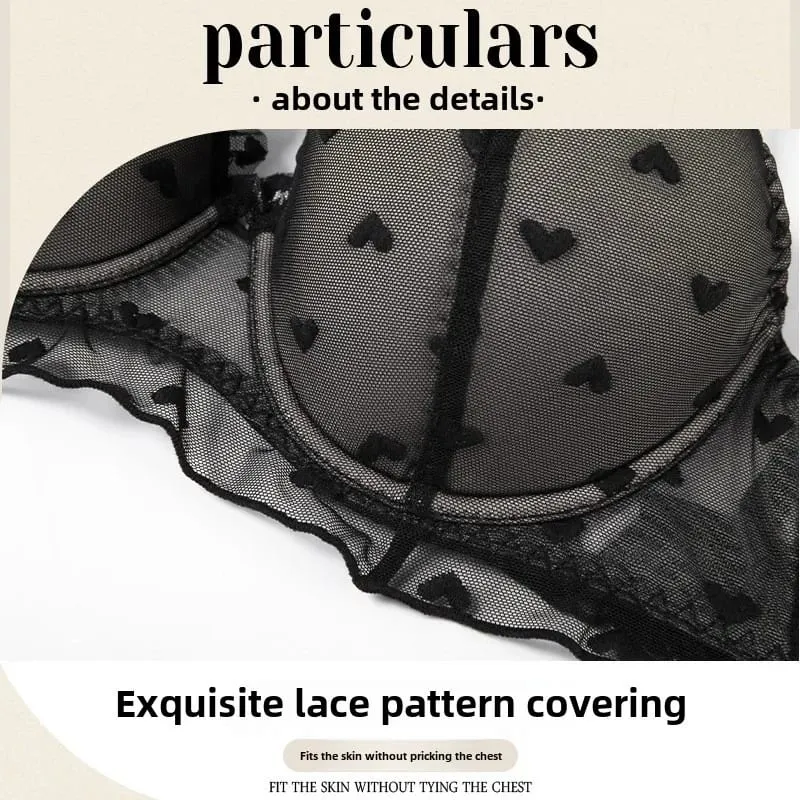 Thin Soft Underwire Anti-sagging Large Breasts Show Small Text Bra Set Fat Mm Large Size D Cup Lace Sexy Underwear Women