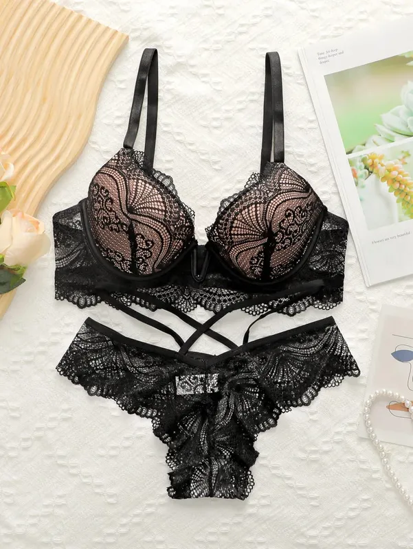 2024 New Women's Latest Production And Sales Pull Gathering Lace Underwear And Underwear Set U093 — image 1