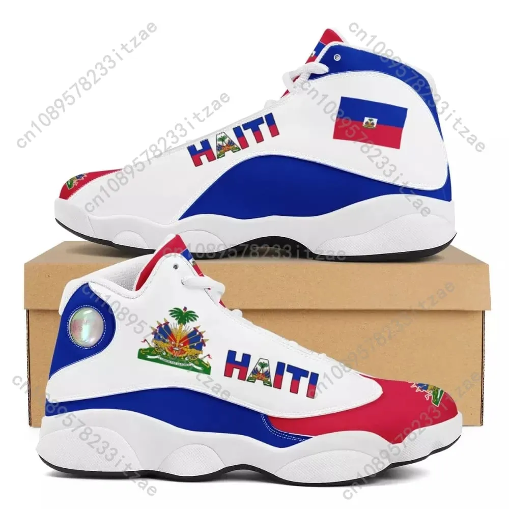 Men's Basketball Sneakers Print On Demand Haiti National Flag Printed Casual High Top Men Outdoor Comfortable Shoes — image 3