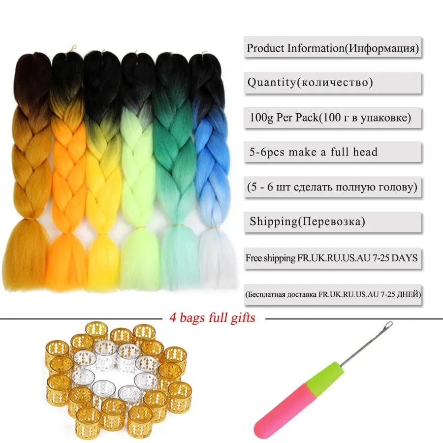 24 Inch Synthetic Jumbo Braid Pure And Ombre Braiding Hair Extensions For Women DIY Jumbo Hair Braids Black Green Gray Brown — image 3