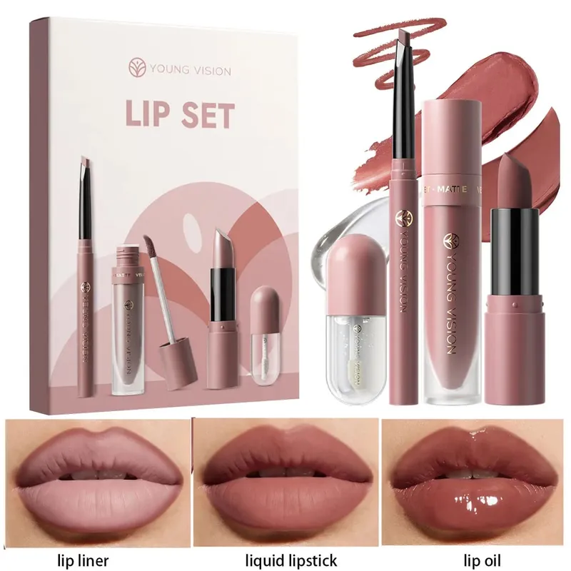 Set 4Pcs Lip Makeup Kit Liner Lipstick Liquid Lip Oil 8 Colors Optional Matte Velvet Lip for Daily Party Makeup — image 4
