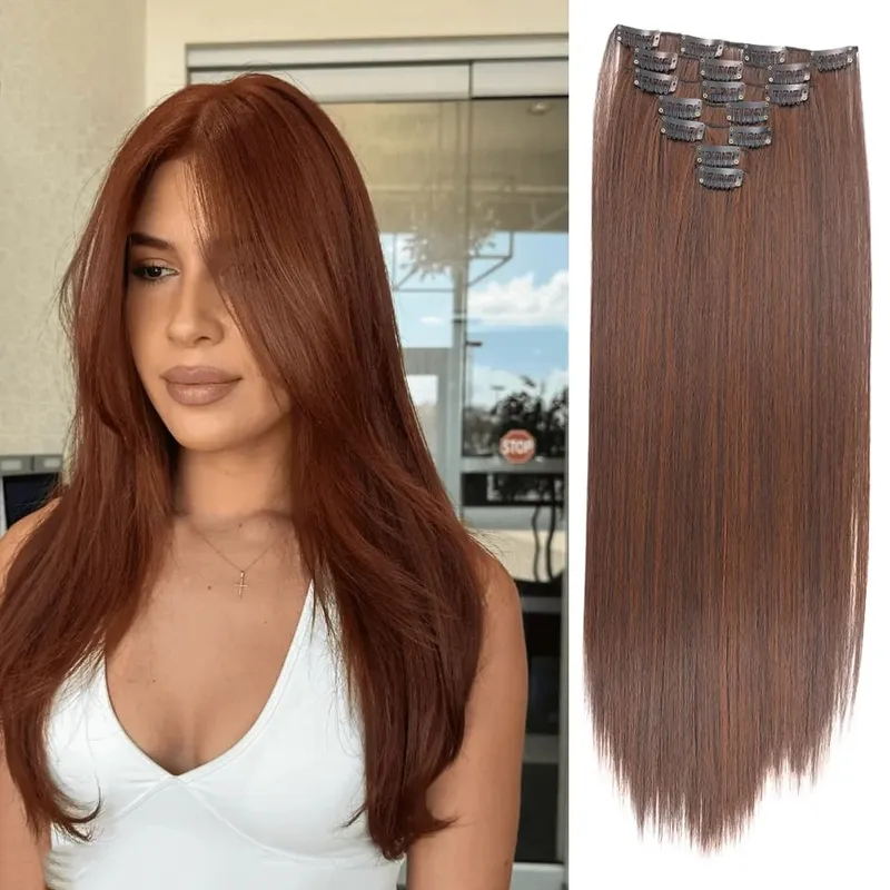 Synthetic 7 Pieces/Set 22 Inch Straight Hair Extensions Clip-In Extensions Christmas Halloween Hair Extensions — image 9