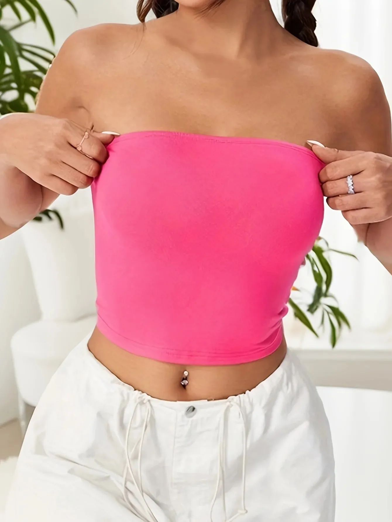 Solid Color Tube Top Casual Strapless Top For Spring & Summer Women's Clothing — image 4