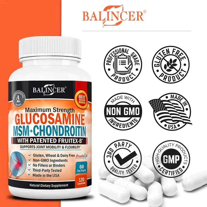 Glucosamine Chondroitin MSM - Joint Support Supplement for Men and Women - Relieve Joint Discomfort 30/60/120 Capsules NON-GMO — image 6