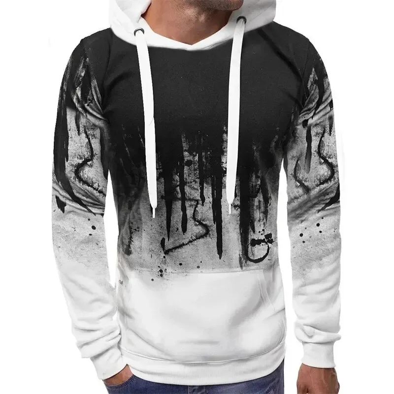 Gradient Print Men's Pullover Hooded Sweatshirt Spring Autumn Daily Fitness Sportswear Fashion Casual Hoodies Loose Clothing — image 9