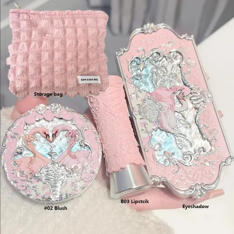 Makeup Set Flower Knows Swan Ballet Series Six Color Eyeshadow Palette Embossed Blusher Shine Lipstick Kit With Bag All In — image 12