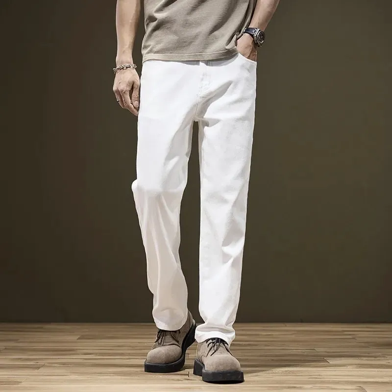 Tall Man White Jeans Straight Extra Long Boys Lengthened Plus Size 42 44 46 48 Loose Cotton Stretched Denim Pants Male Trousers