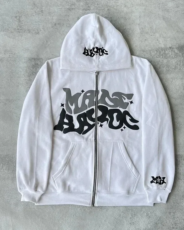 Retro Star and Letter Printed Zipper Hoodies 2025 Spring Autumn Harajuku Y2K Women and Men Fashion Hip Hop Long Sleeve Hooded — image 3