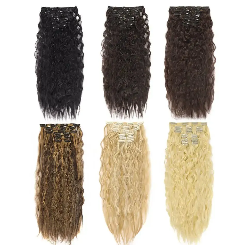 22'' Synthetic Curly Wave Clip-in Hair Extensions Long Water Wave Clip In Hair 150grams 6-Piece Clip Full Head Hair Pieces — image 4