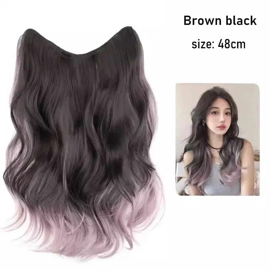 Synthetic 5 Clip 50cm Colored Hair Extensions Water Wave Wig Pink Wig Gray Wig Clip on Hair Extensions Christmas