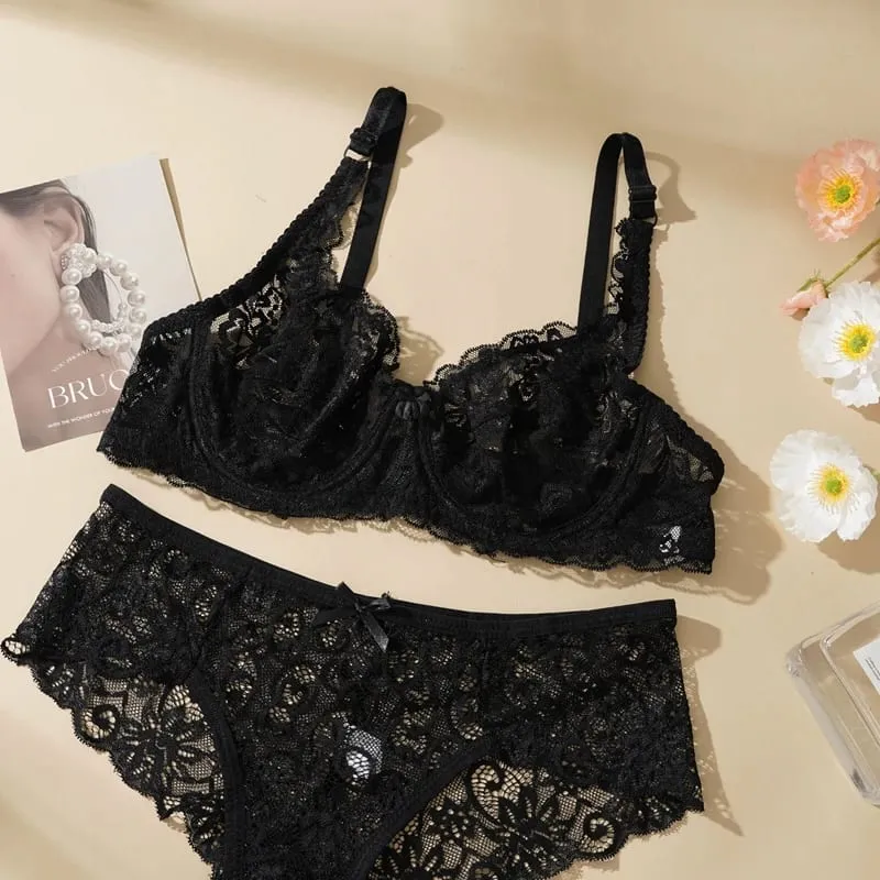 Ensemble de soutien-gorge Sexy en dentelle pour femmes, Push Up, sans coussinet, respirant, à armatures, culotte fine et solide, sous-vêtements, Lingerie exquise pour tous les jours — image 1