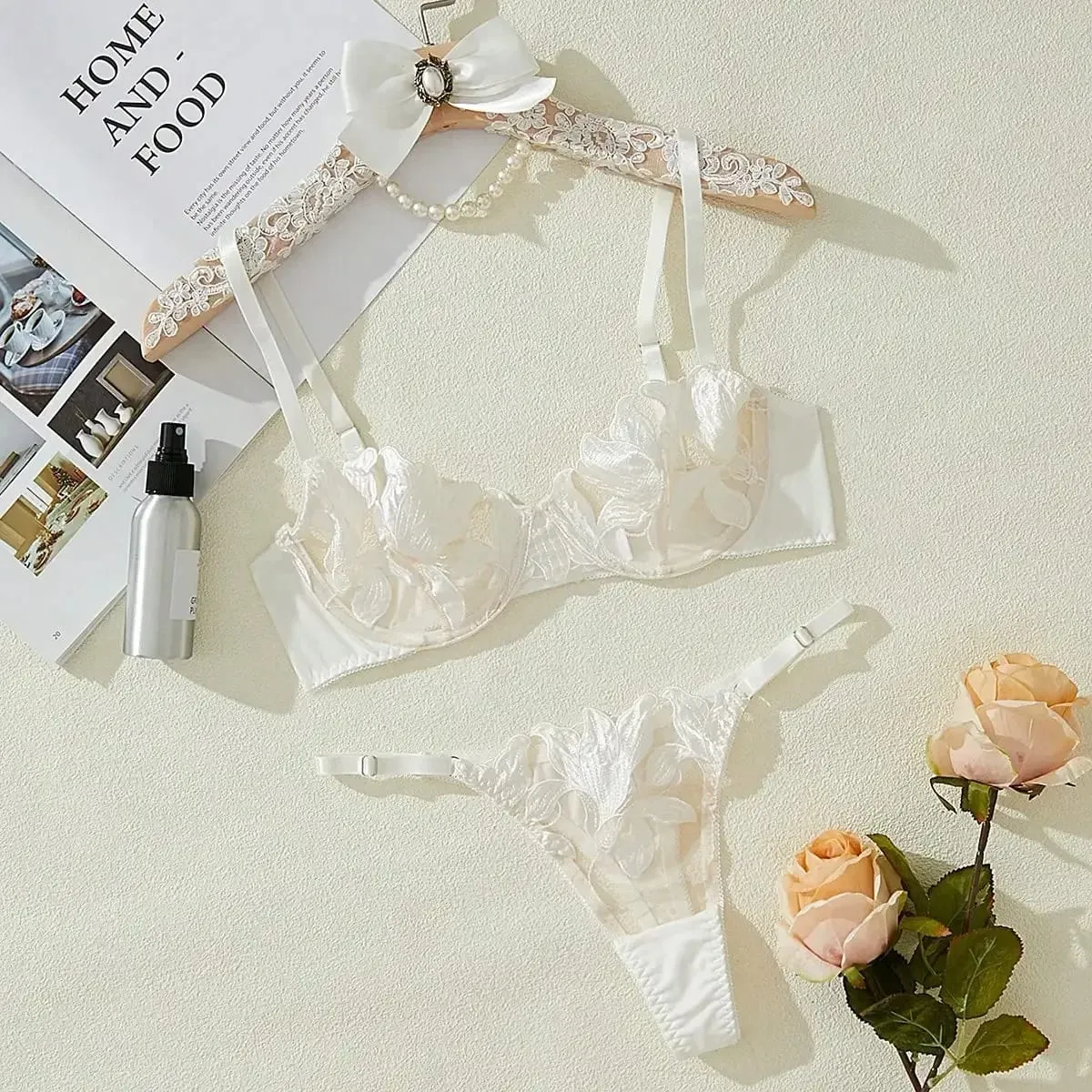 Women'S Underwear Sexy See Through Mesh Transparent Embroidery Fragmented Flower Kit Push Bra+Thong Panties Lingerie Set 2026 — image 6