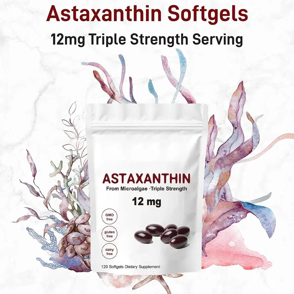 Astaxanthin 12mg Softgels - Astaxanthin Antioxidant Supplements Supports Eye Joint Skin & Circulation Health Natural Tanning — image 2