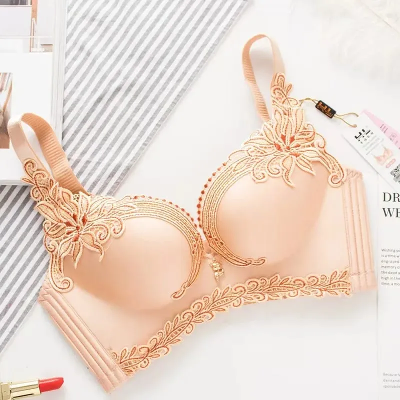 Adjustable Embroider Lace Lingerie Non-underwire Bra Small Breasts Gathering Prevent Sagging Comfortable Bra — image 2