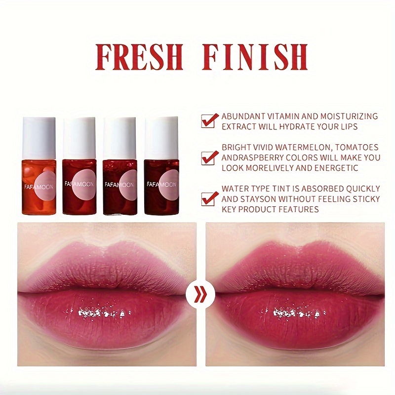 4 Color Fruity Lip Tint Water Gloss Tint Moisturizing Waterproof Liquid Lipstick Non-Stick High Pigment Long-Lasting Colors — image 4