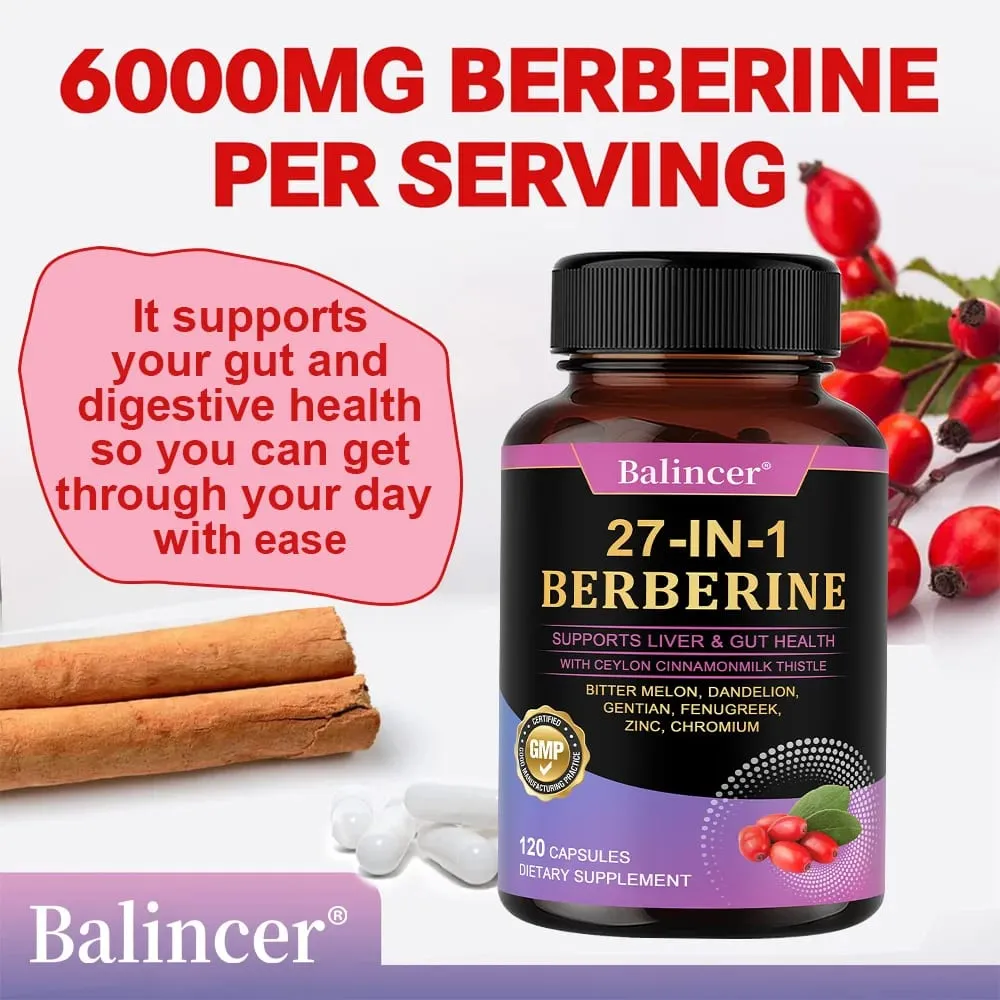 Berberine Capsules - with Ceylon Cinnamon - Blood Sugar Balance Cardiovascular Health Aid Digestion Promote Metabolism — image 2